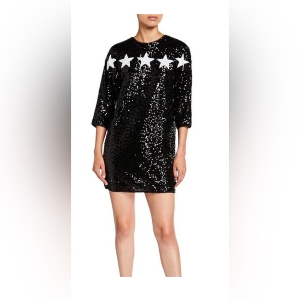 Aidan Mattox Star Sequin Cocktail Shift Dress Black & White mini dress